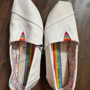 TOMS White Canvas Slip-On Shoes